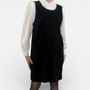 Vintage 90s Black Pinafore Jumper Pocket Dress Sz Small